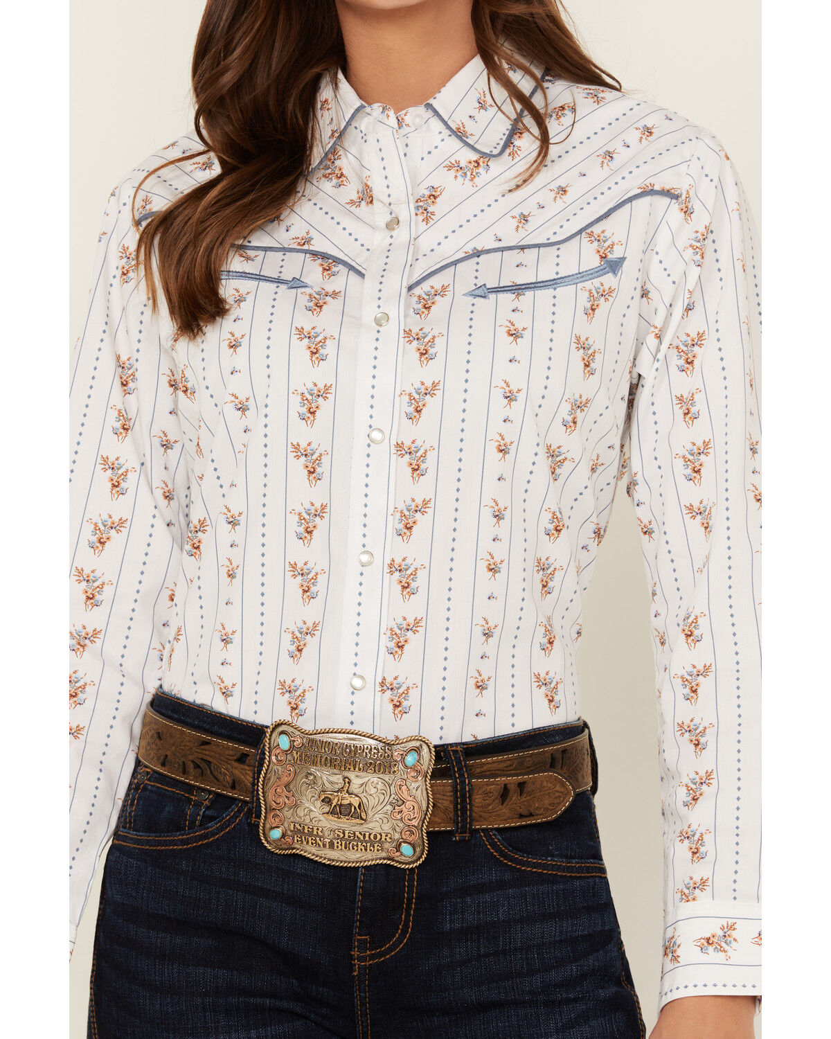 Image #3 - Cumberland Outfitters Floral Long Sleeve Pearl Snap Western Shirt, White, hi-res