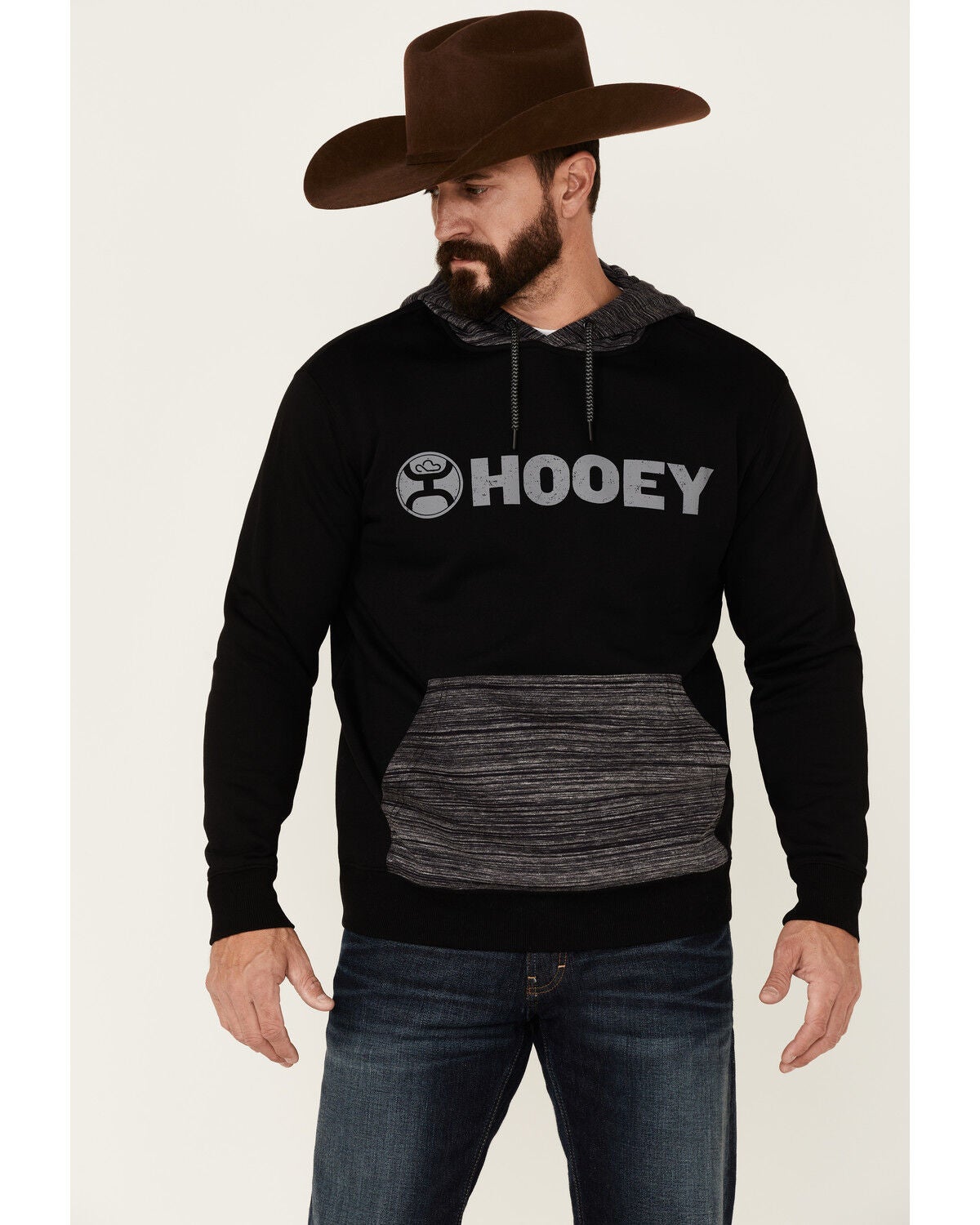 Image #1 - Hooey Men's Lock-Up Logo Graphic Hooded Sweatshirt - Black & Gray , , hi-res