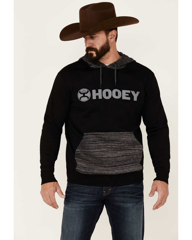 HOOey Men's Lock-Up Logo Graphic Hooded Sweatshirt - Black & Grey , Black, hi-res