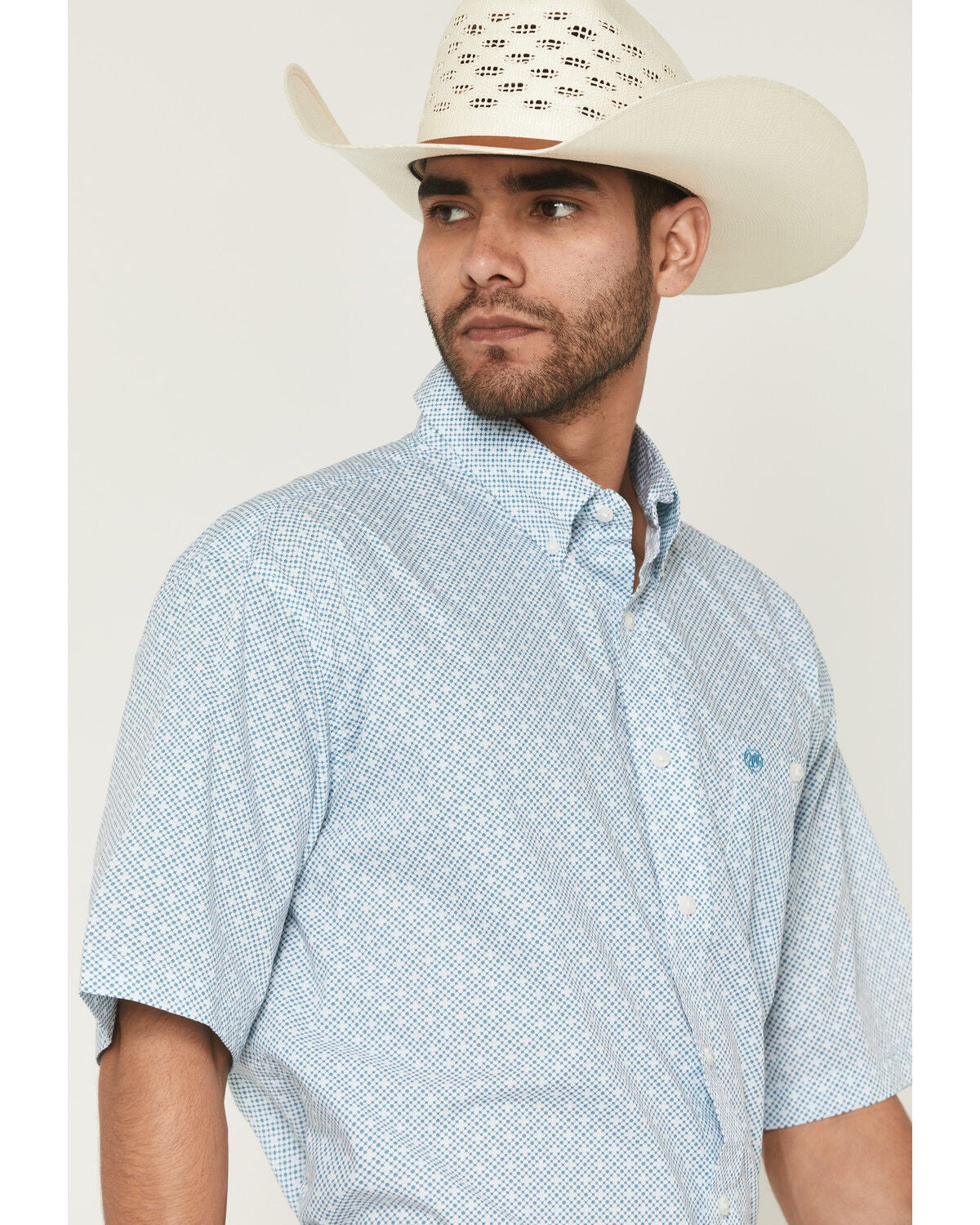 Image #2 - Wrangler Men's Classics Geo Print Short Sleeve Button-Down Western Shirt, Teal, hi-res