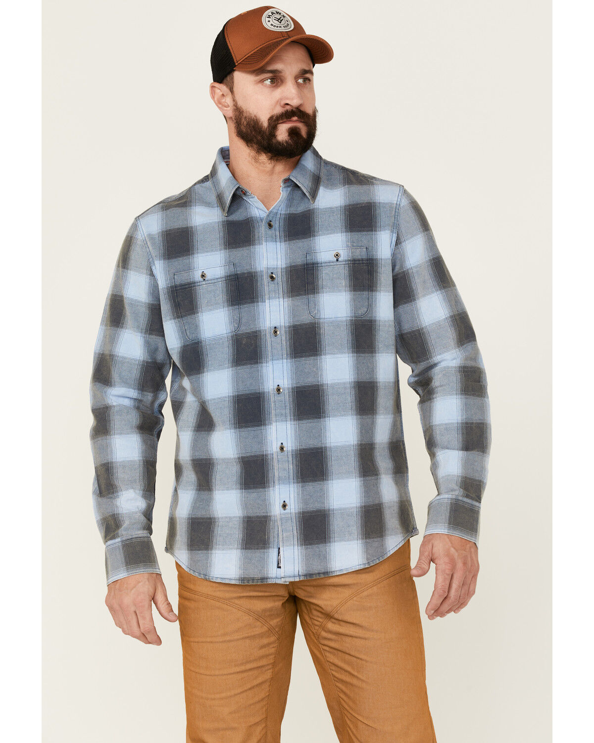 Image #1 - Flag & Anthem Men's Vail Vintage Large Plaid Print Long Sleeve Button Down Western Shirt, Navy, hi-res