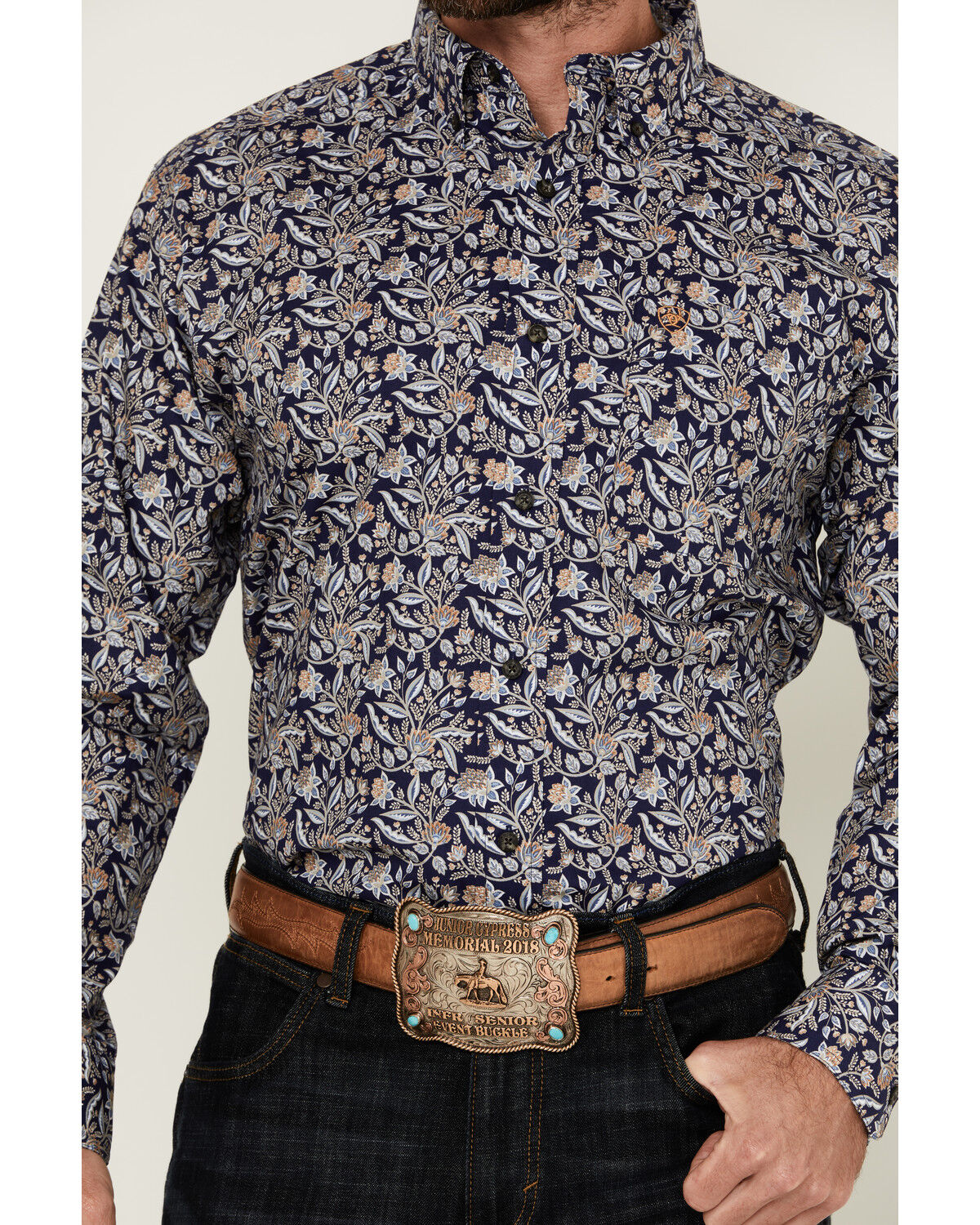 Image #3 - Ariat Men's Creighton Paisley Print Long Sleeve Button-Down Western Shirt - Tall, Navy, hi-res