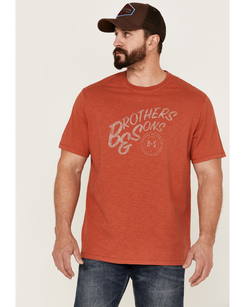 Brothers & Sons Men's Mercentile Light Red Weathered Slub Graphic Short Sleeve T-Shirt , Orange, hi-res