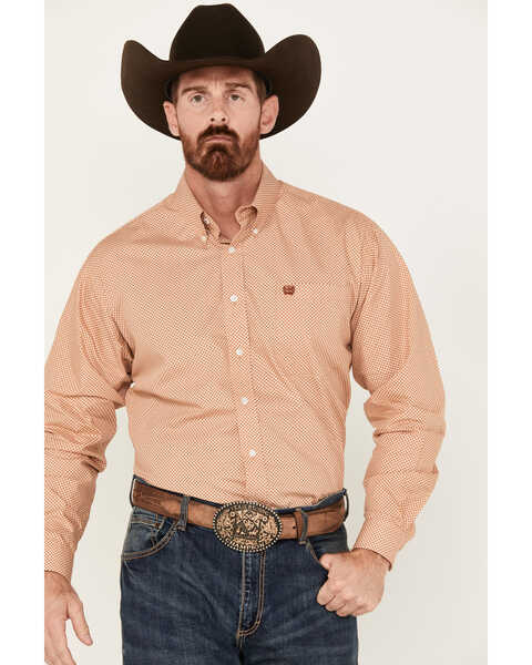 Image #1 - Cinch Men's Geo Print Long Sleeve Button-Down Western Shirt, Beige, hi-res
