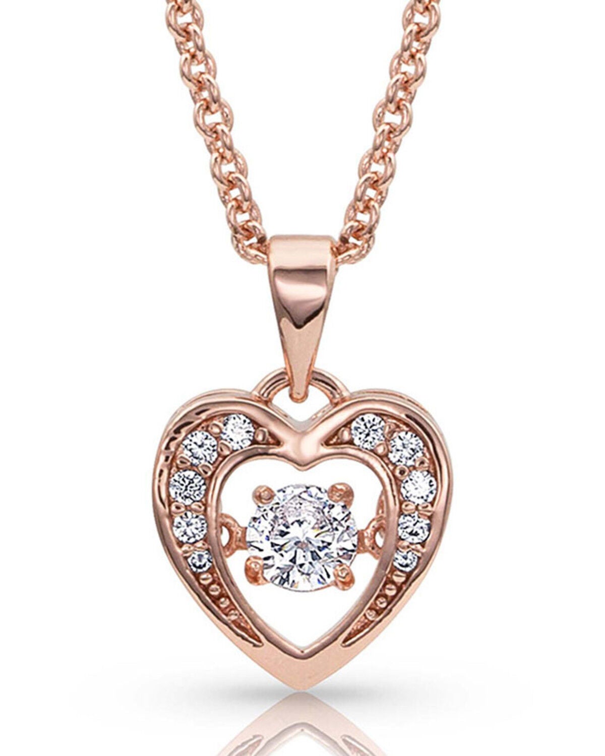 Image #1 - Montana Silversmiths Women's Let's Dance A Little Rose Gold Heart Necklace, Silver, hi-res
