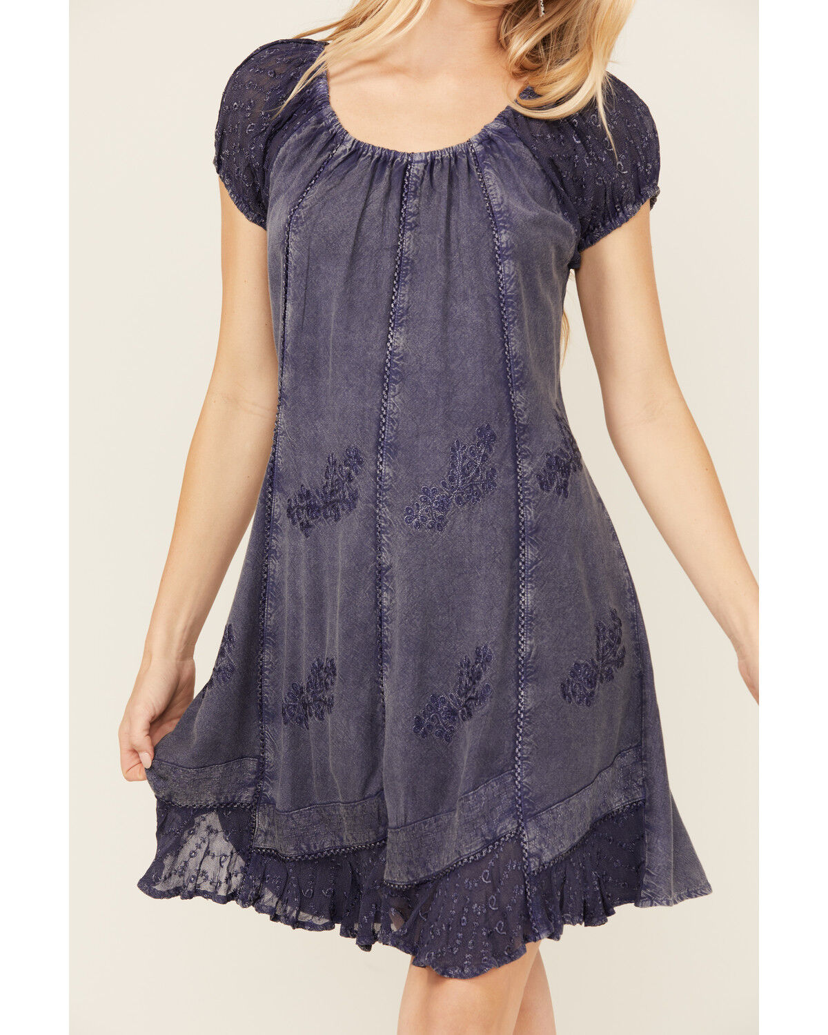Image #3 - Gunit Women's Denim Floral Short Sleeve Mini Dress, Blue, hi-res