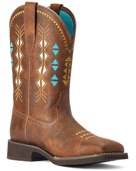 Image #1 - Ariat Women's Delilah Deco Western Boots - Broad Square Toe , Brown, hi-res