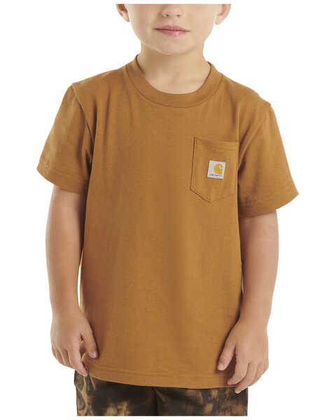 Image #1 - Carhartt Little Boys' Solid Short Sleeve Pocket T-Shirt , Medium Brown, hi-res