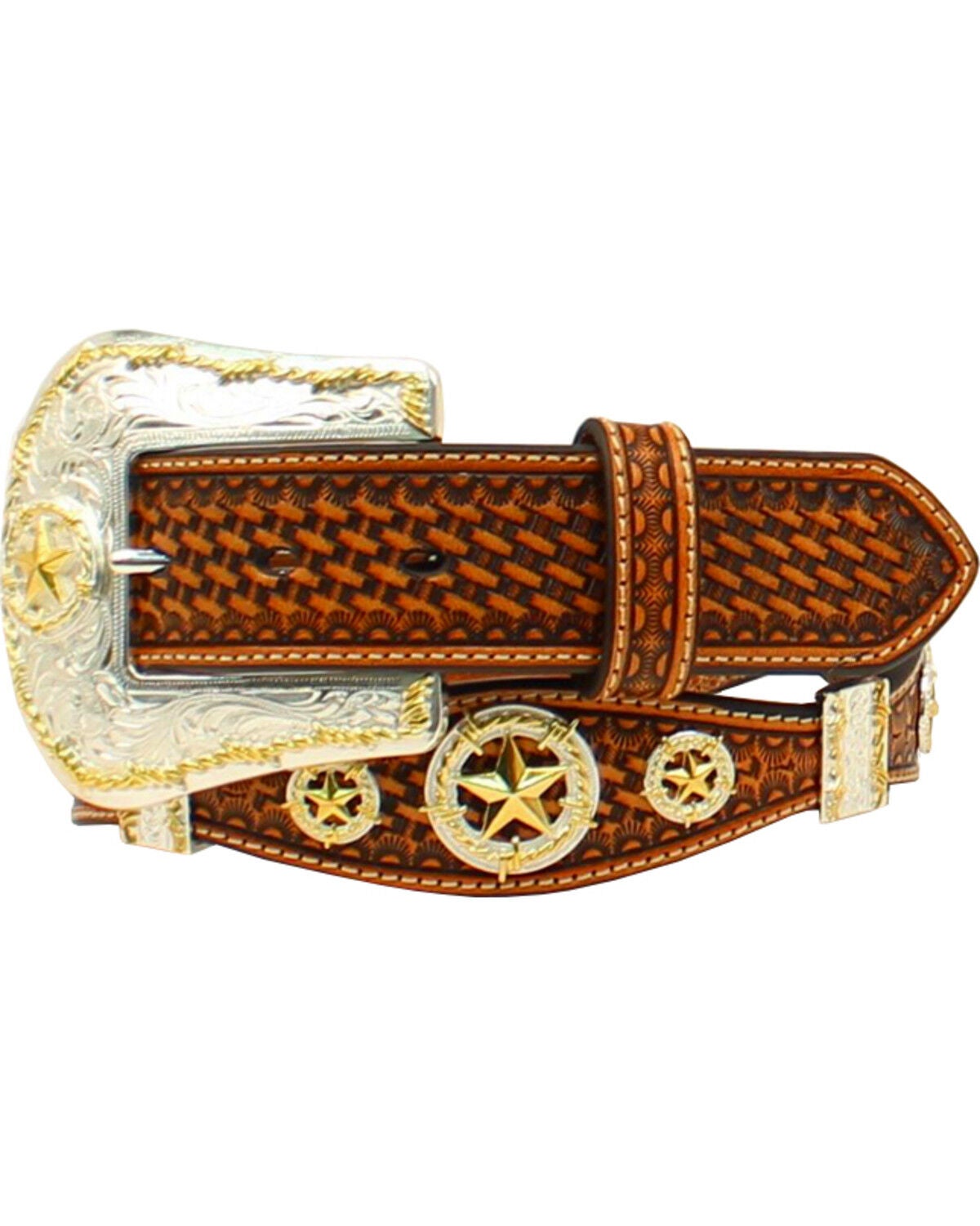 Nocona Men's Embossed Knot Concho Western Belt, Tan, hi-res