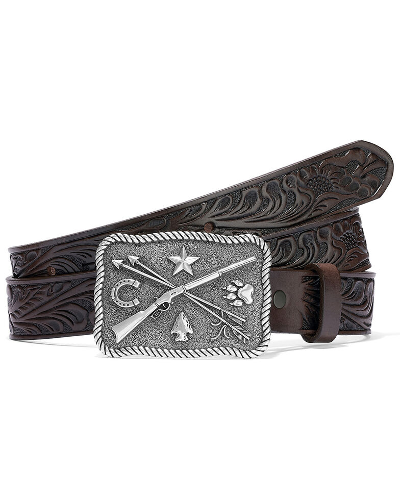 Tony Lama Boys' Cowboys & Indians Leather Belt, Brown, hi-res