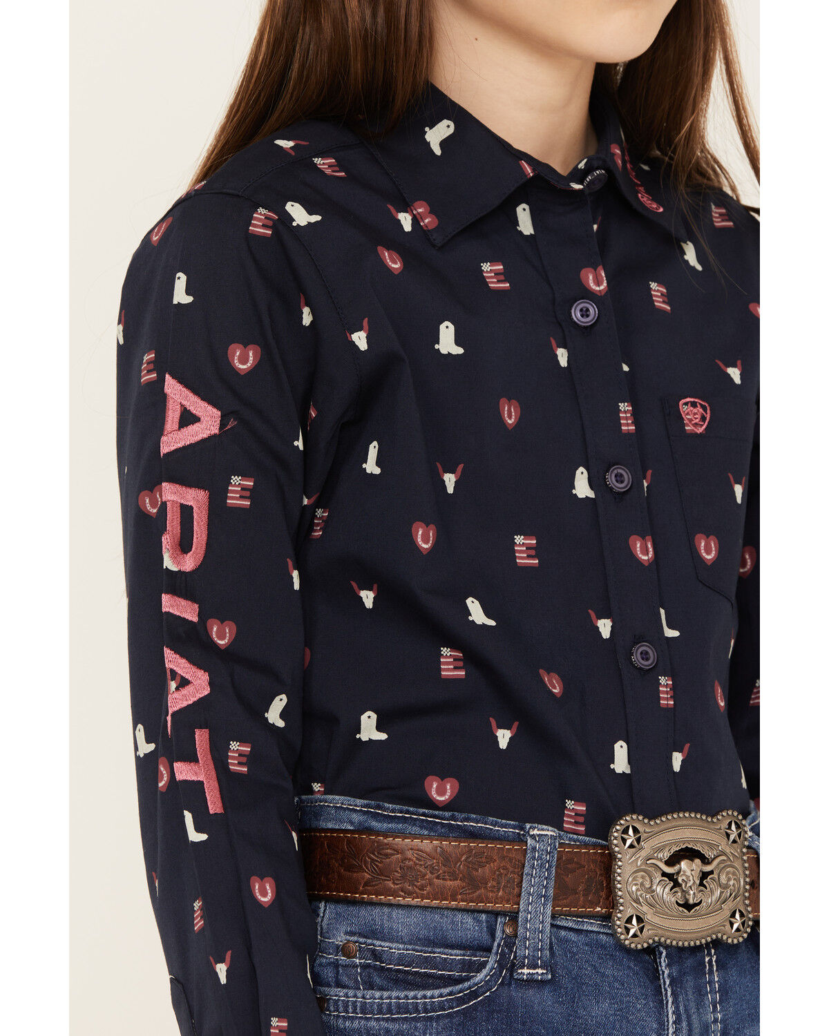 Image #3 - Ariat Girls' Team Kirby Long Sleeve Button Down Western Shirt, , hi-res
