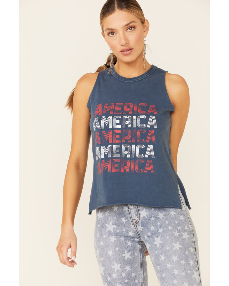 Rock & Roll Denim Women's Navy America Graphic Tank Top, Navy, hi-res
