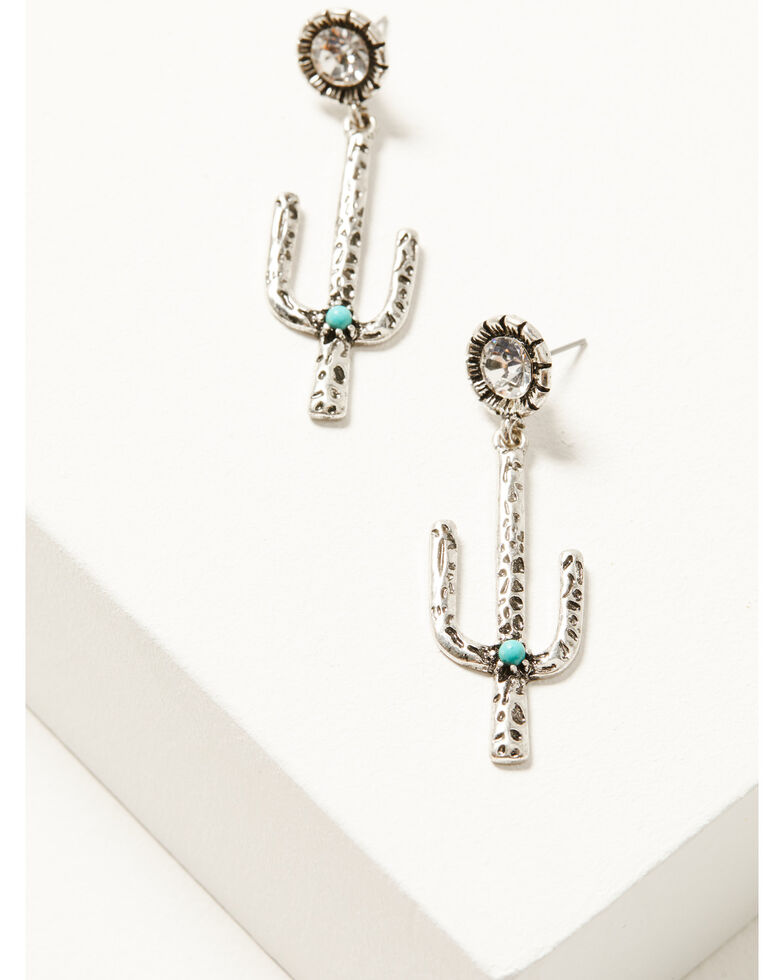 Shyanne Women's Prism Skies Iridescent Cactus Earrings, Silver, hi-res