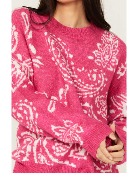 Image #3 - Very J Women's Paisley Print Sweater , Pink, hi-res