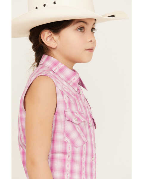 Image #2 - Shyanne Girls' Dobby Pearl Snap Western Shirt, Grape, hi-res