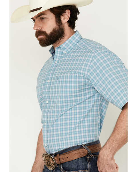 Image #2 - Ariat Men's Erin Plaid Print Short Sleeve Button-Down Performance Western Shirt  - Tall , Blue, hi-res