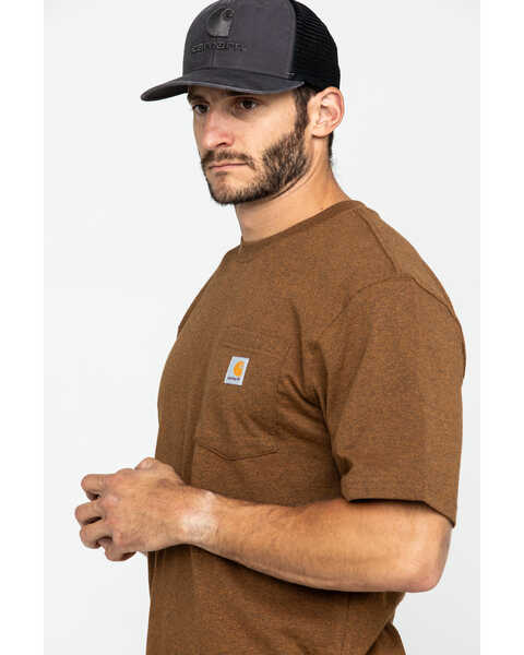 Carhartt Men's Loose Fit Heavyweight Logo Pocket Work T-Shirt, Brown, hi-res