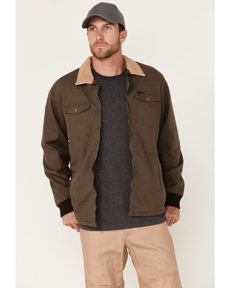 Wrangler ATG Men's All-Terrian Brown Sherpa-Lined Cavnas Zip-Front Shirt Jacket , Brown, hi-res