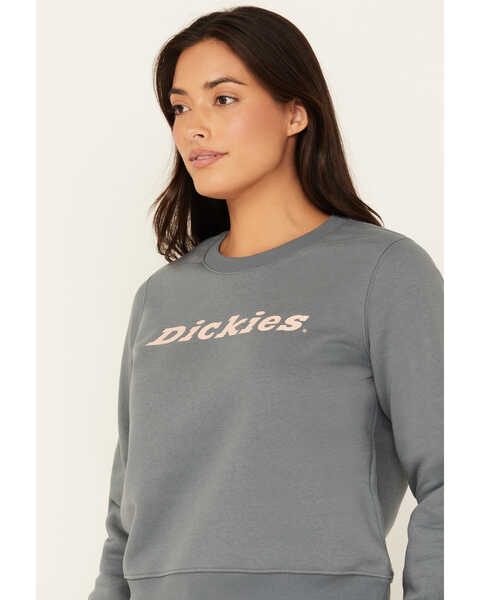Image #2 - Dickies Women's Heavyweight Wordmark Crew Neck Fleece Sweatshirt , Dark Grey, hi-res