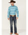 Image #2 - Roper Men's Horizontal Southwestern Striped Print Long Sleeve Snap Western Shirt , Blue, hi-res