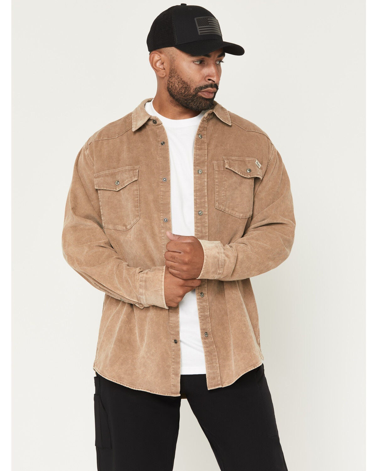 Image #1 - Thorogood Men's Wellington Corduroy Long Sleeve Snap Work Shirt, Khaki, hi-res