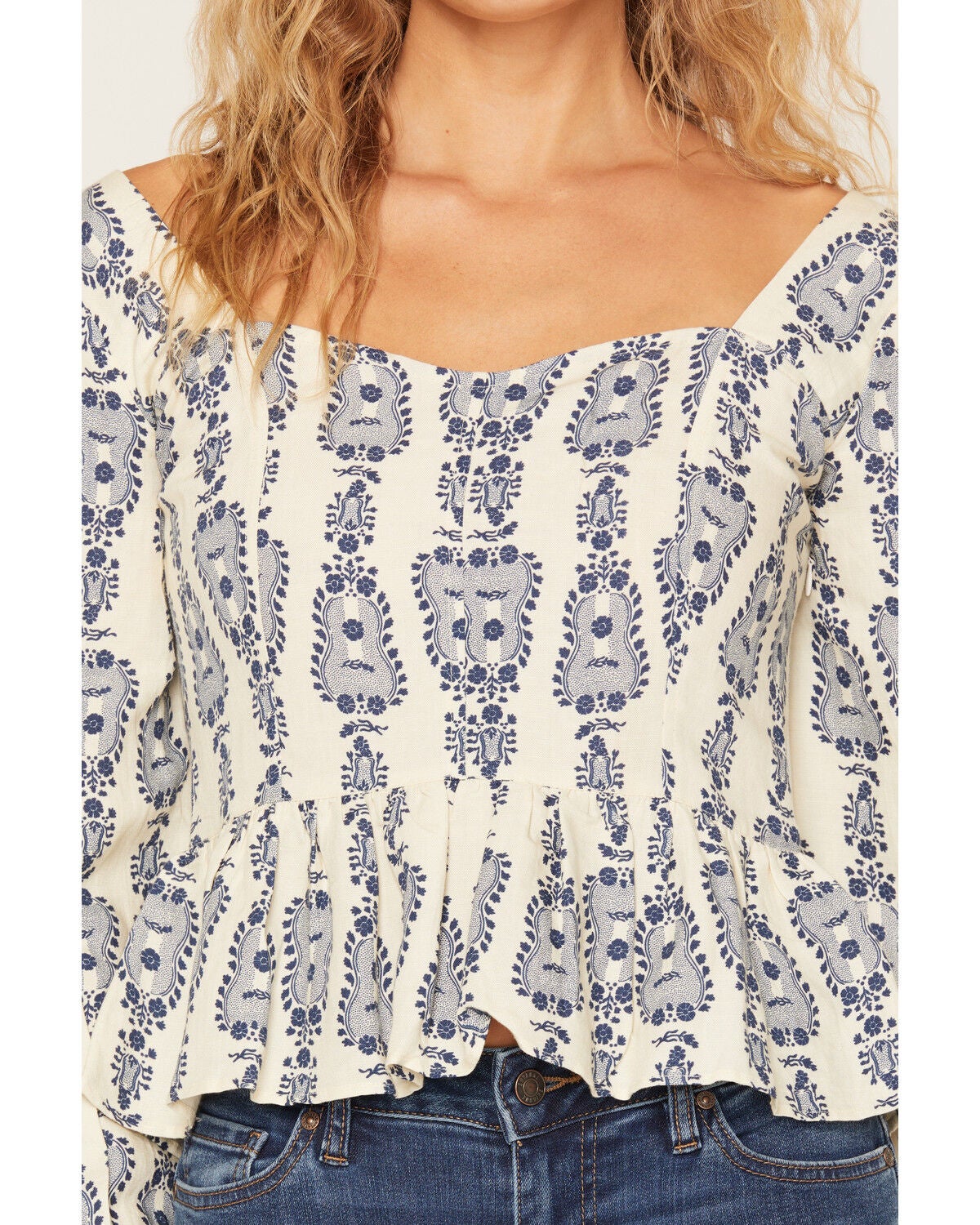 Image #3 - Sendero Provisions Ada Guitar Floral Print Long Sleeve Blouse, Cream, hi-res