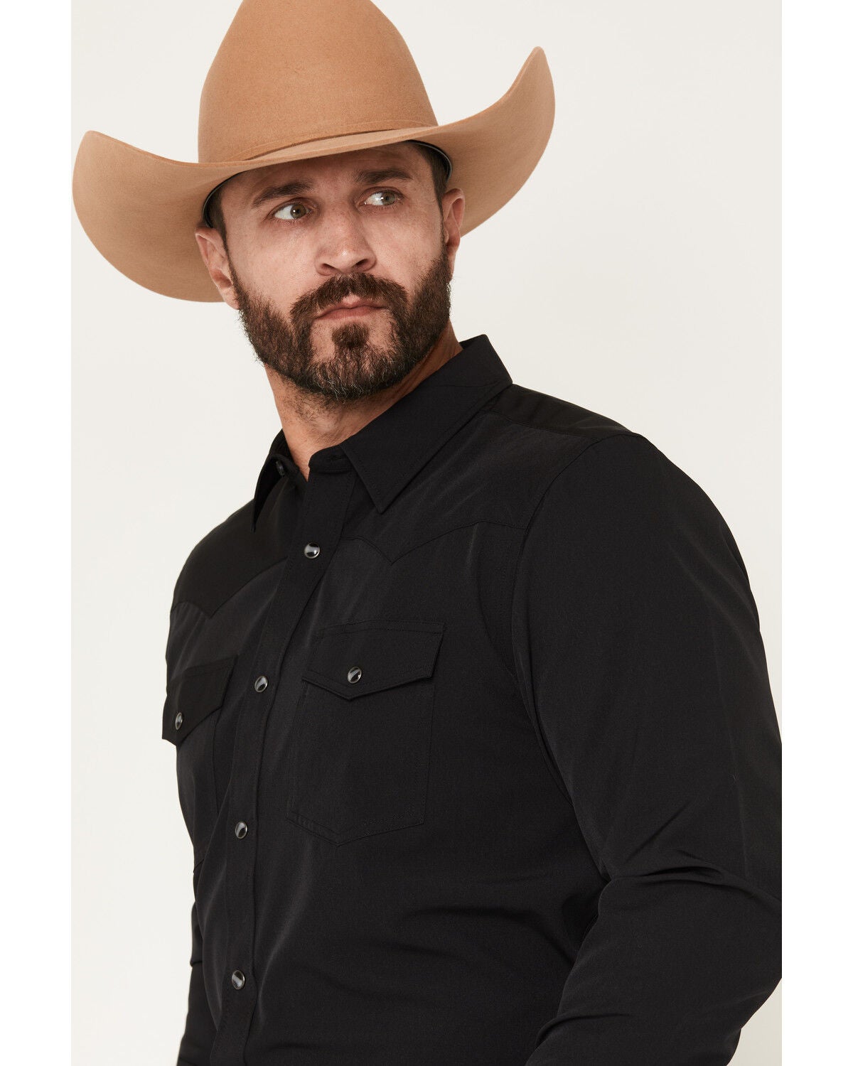 Image #2 - RANK 45&reg; Remming Solid Rodeo Tech 2.0 Long Sleeve Snap Stretch Performance Shirt, Black, hi-res