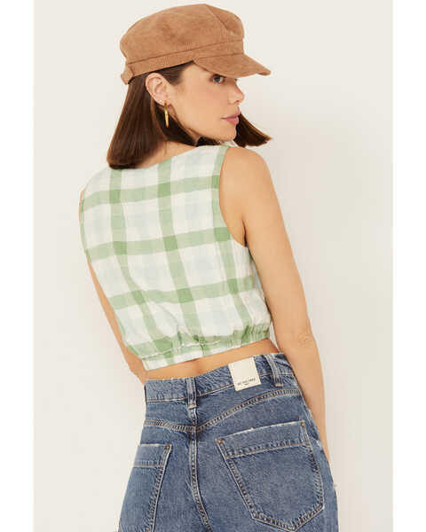 By Together Women's Gingham Print Cropped Sleeveless Top, Green, hi-res