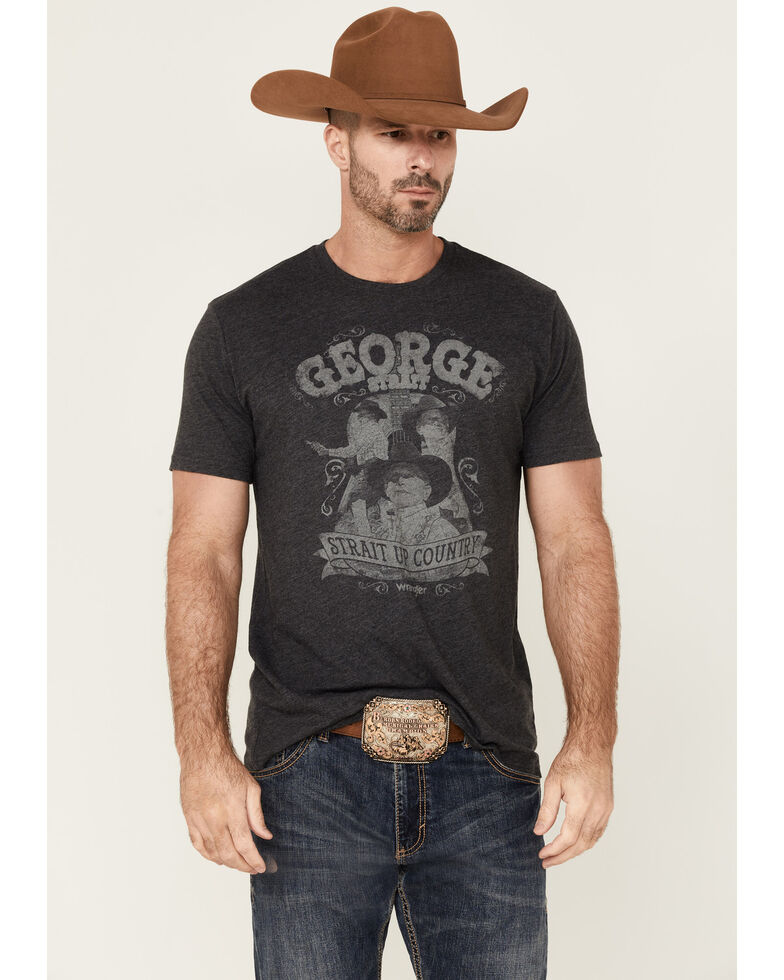 Wrangler Men's Strait Up Country Graphic Short Sleeve Heather Caviar T-Shirt , Black, hi-res