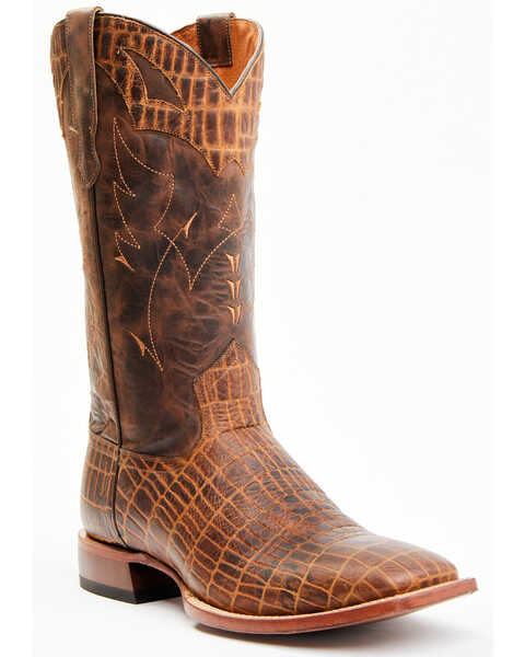 Moonshine Spirit Men's Tully Croc Print Western Boots - Wide Square Toe, Cognac, hi-res