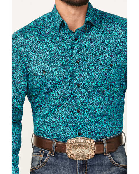 Image #3 - Roper Men's Amarillo Medallion Print Long Sleeve Button-Down Shirt, Turquoise, hi-res