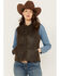 Circle S Women's Zip Front Enzyme Washed Cotton Concealed Carry Vest, Brown, hi-res