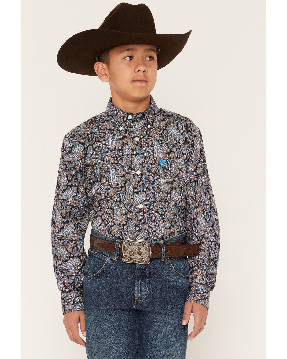 Image #1 - Cinch Boys' Paisley Print Long Sleeve Button-Down Western Shirt, Multi, hi-res