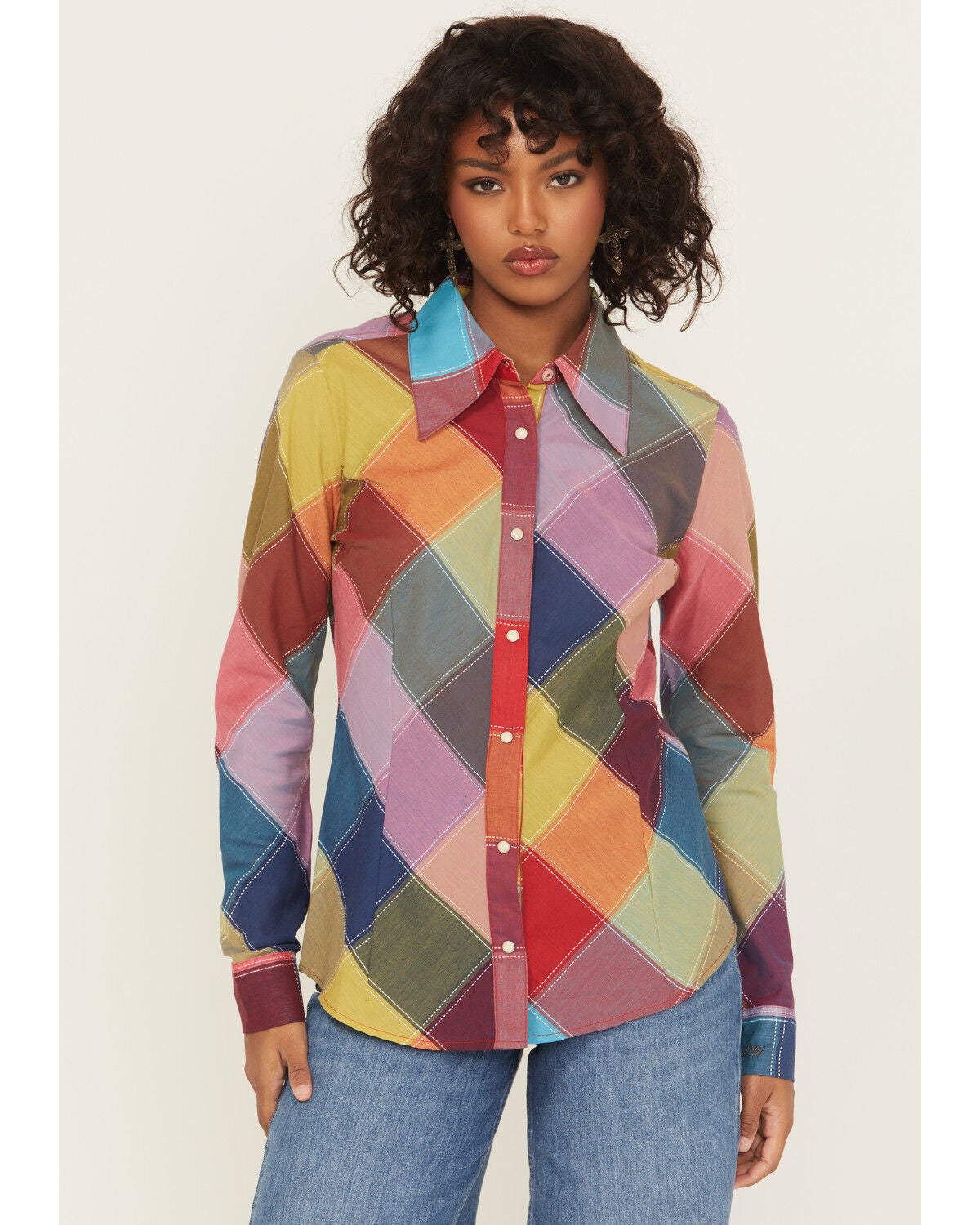 Wrangler X Lainey Wilson Women's Harlequin Long Sleeve Snap Western Shirt, Multi, hi-res