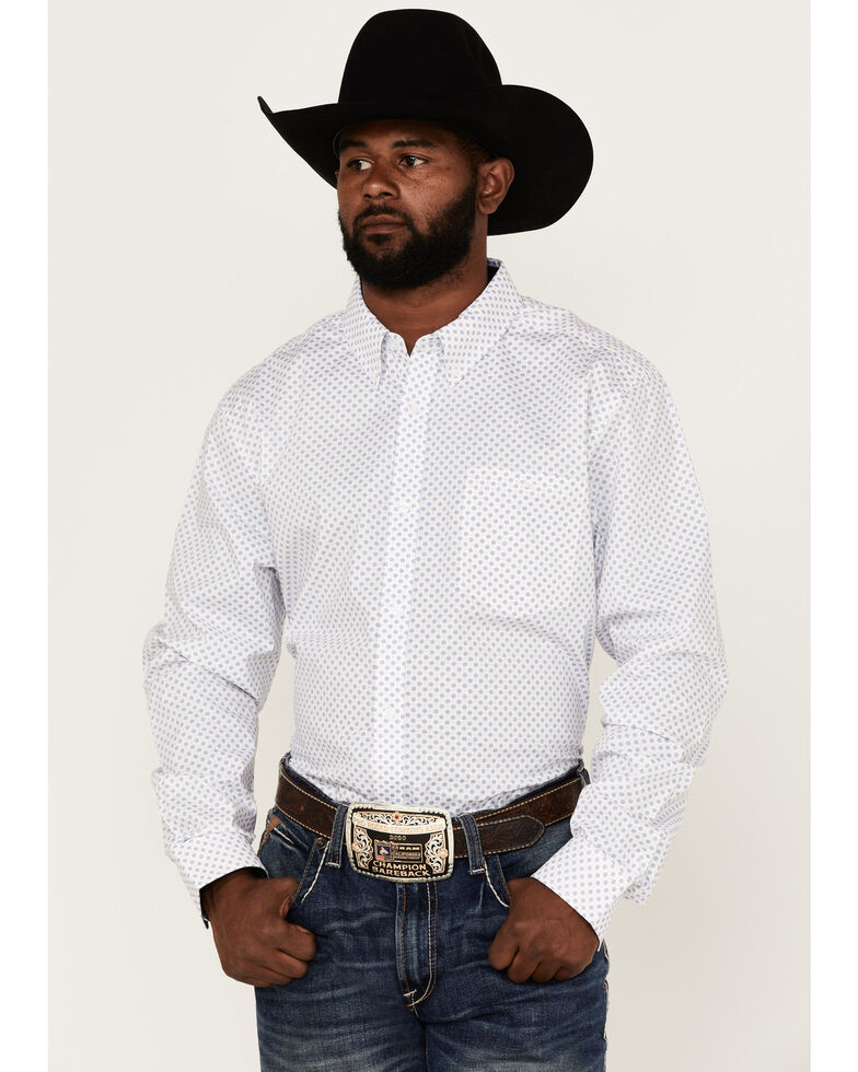 Rank 45 Men's Mash Up Floral Geo Print Long Sleeve Button-Down Western Shirt - Big & Tall , White, hi-res