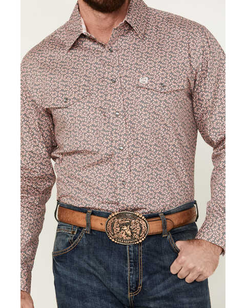 Image #3 - Panhandle Select Men's Printed Long Sleeve Pearl Snap Western Shirt , Grey, hi-res