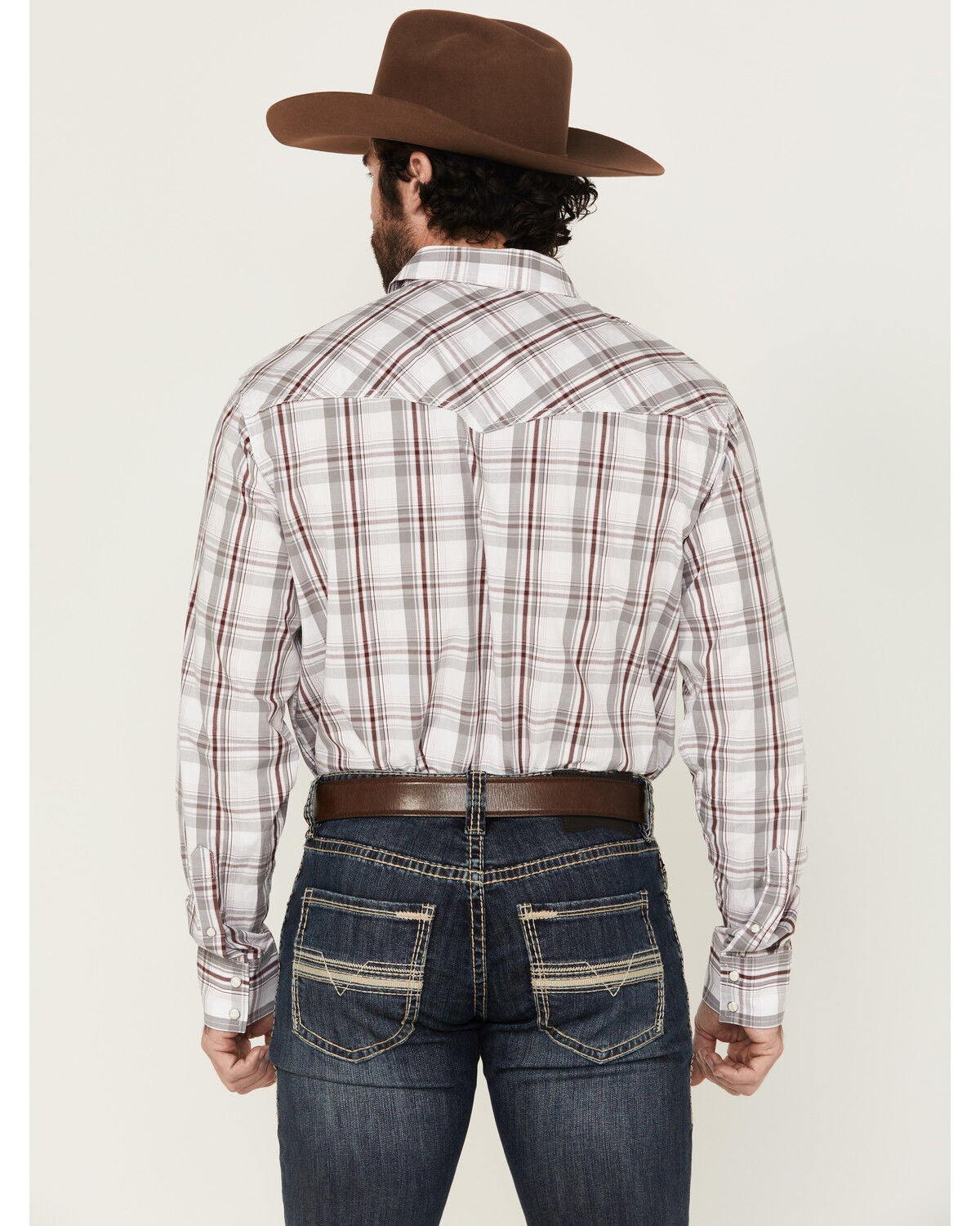 Image #4 - Wrangler Men's 20X Plaid Print Long Sleeve Snap Stretch Western Shirt, White, hi-res