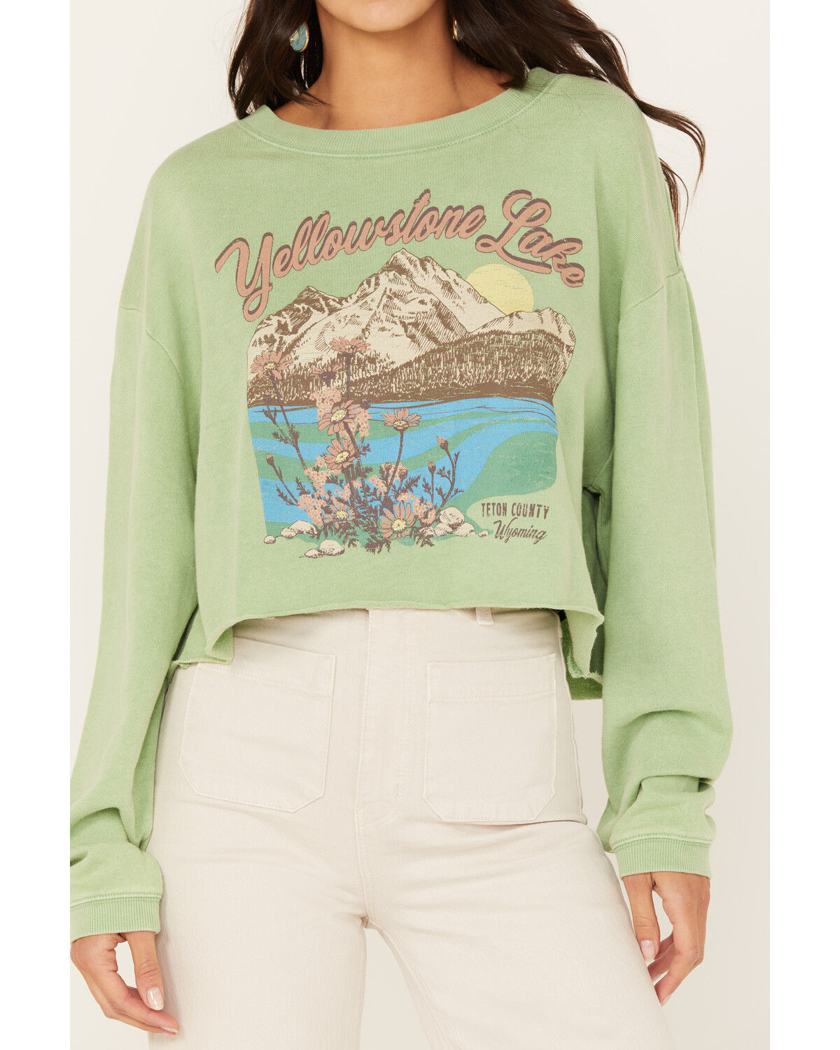 Image #3 - Cleo + Wolf Women's Yellowstone Lake Long Sleeve Graphic Tee, Green, hi-res