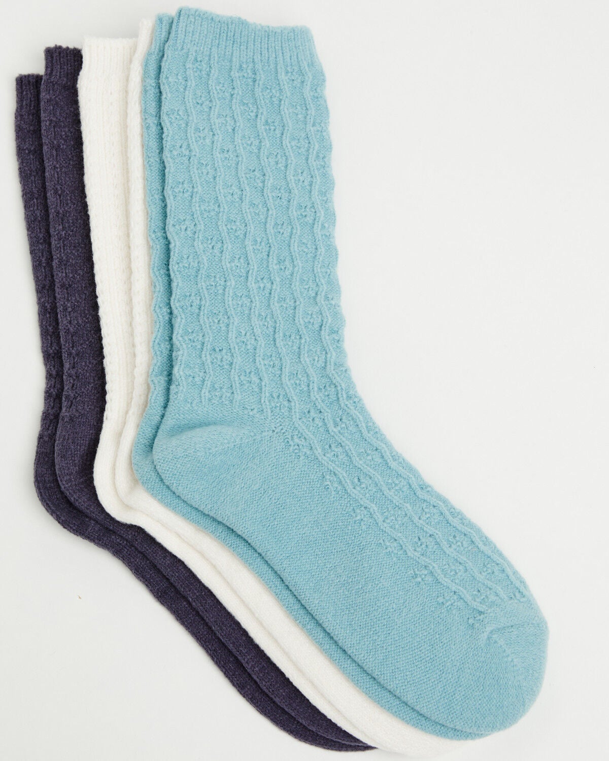 Image #2 - Boot Barn Women's Cozy Luxe Textured Socks - 3 Pack, Blue, hi-res