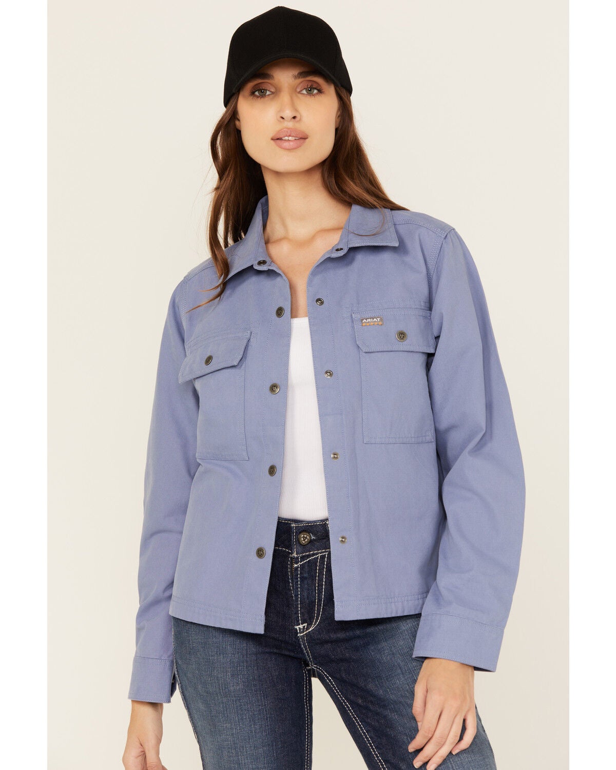 Ariat Women's Rebar Cropped Woven Work Shirt, Blue, hi-res