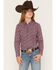 Image #1 - Cruel Girl Girl's Floral Print Long Sleeve Rhinestone Snap Western Shirt, Blue, hi-res