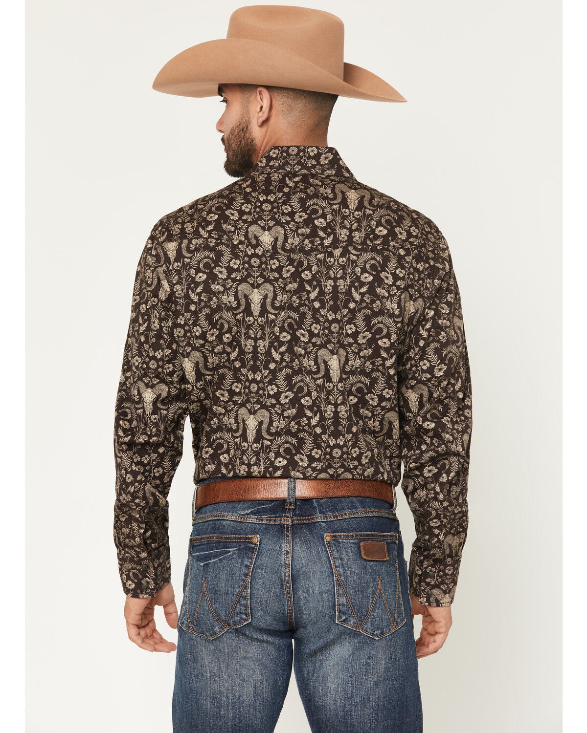Image #4 - Wrangler Retro Men's Western Floral Print Long Sleeve Snap Western Shirt, Brown, hi-res