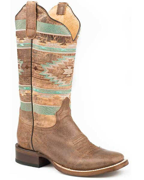 Roper Women's Southwestern Embroidery Western Boots - Square Toe, Brown, hi-res