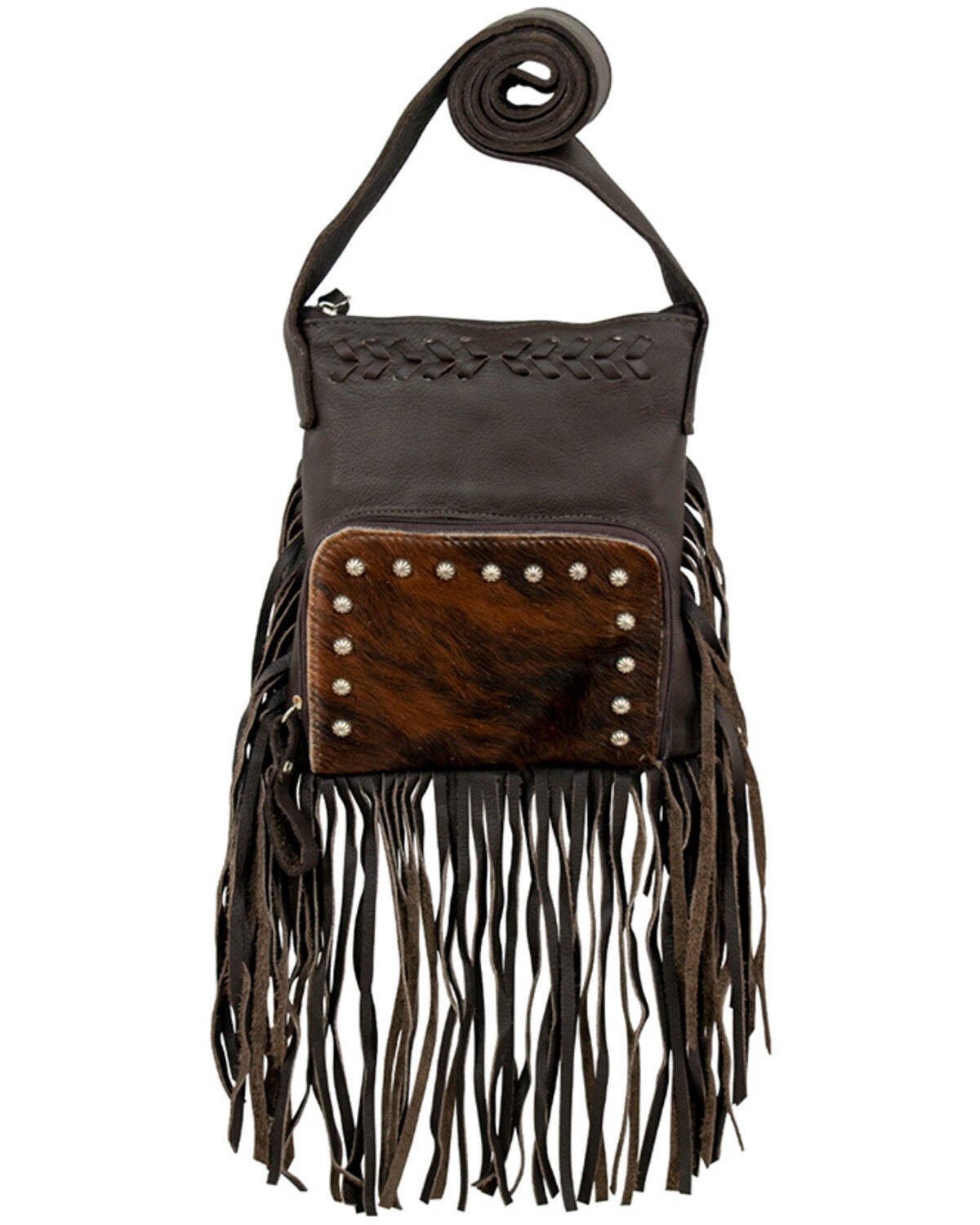 American West Women's Brindle-Hair On Fringe Handbag, Chocolate, hi-res
