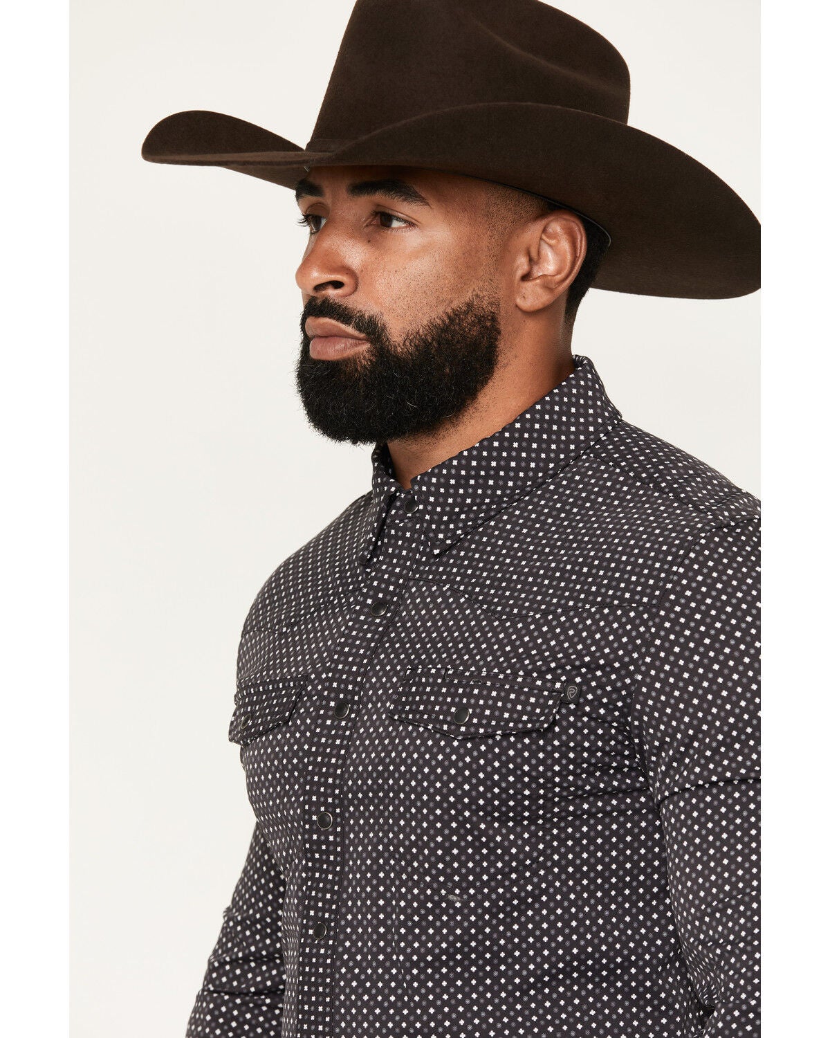 Image #2 - Rock & Roll Denim Men's TEK Geo Print Long Sleeve Snap Western Shirt, Black, hi-res