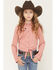 Image #1 - Shyanne Girls' Casey Faux Suede Embroidered Fringe Long Sleeve Western Shirt, Mauve, hi-res