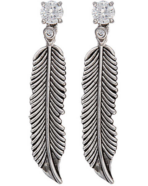 Montana Silversmiths Women's Feather Stud Earrings, Silver, hi-res