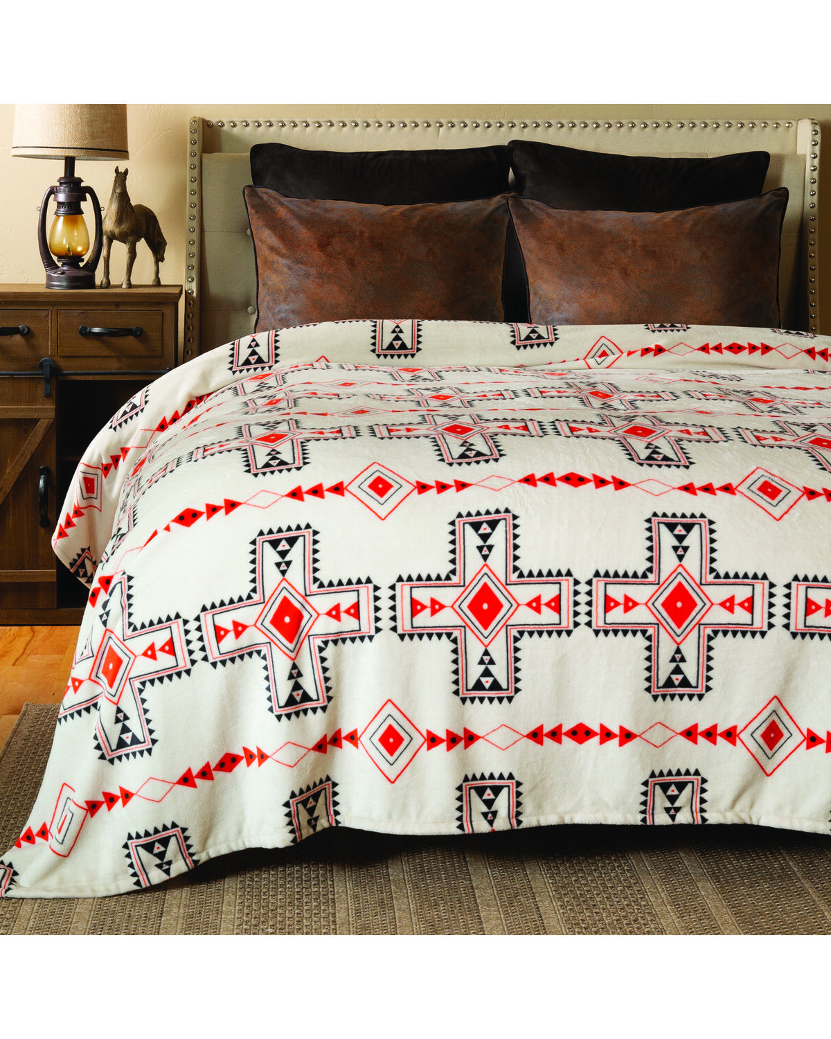 Image #1 - Carstens Home Wrangler Santa Fe Sun Queen Blanket, Cream, hi-res