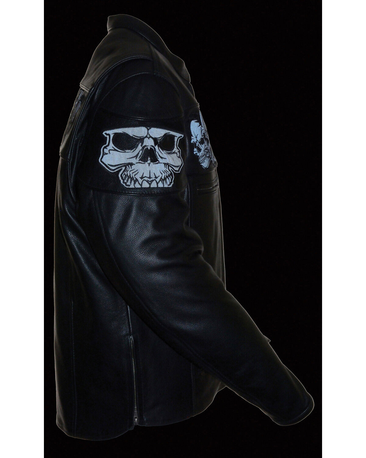 Image #4 - Milwaukee Leather Men's Reflective Skull Crossover Scooter Jacket, Black, hi-res