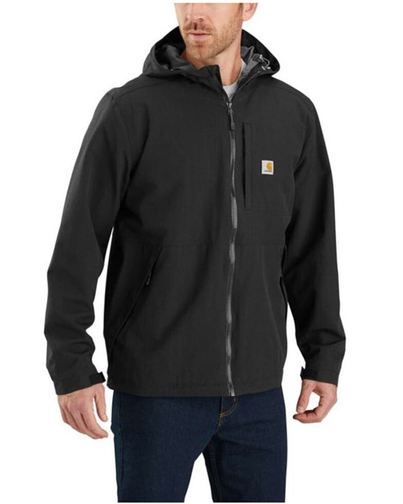 Carhartt Men's Solid Black Hooded Zip-Front Work Jacket - Tall, Black, hi-res